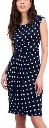 Connected Apparel Women's Stretch Ruched Jersey-Knit Polka Dot Sheath Dress