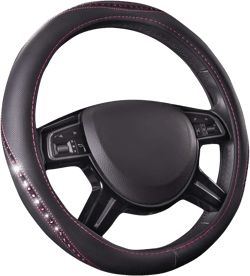 CAR PASS Bling Diamond Leather Steering Wheel Cover, Studded Crystal Rhinestones Universal Fit 14" 1/2-15" Crystal Glitter for Women Sparkle Girl Fit Suvs,Vans,Sedans,Cars,Trucks, Hot Pink Diamond