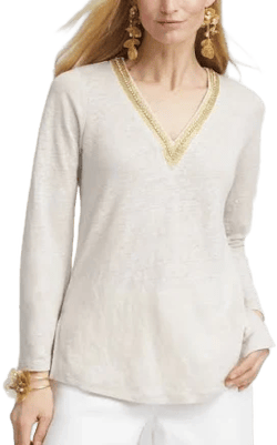 Chico's Women's Linen Embellished V-Neck Tunic
