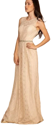 Elizabeth K Floral Lace A-Line Evening Gown