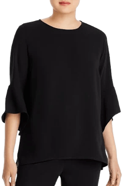 Caroline Rose Julia Matte Crepe Ruffled Sleeve High-Low Hem Top