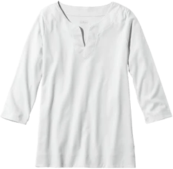 Women's L.L.Bean Pima Tops Split-Neck Tunic 3/4 Sleeve Clothing