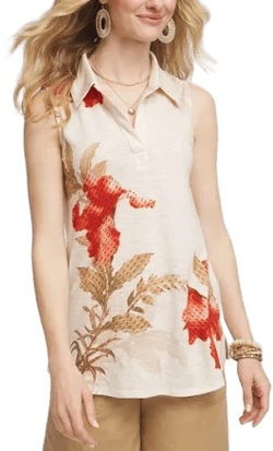 Chico's Women's Sleeveless Collared Floral Tunic