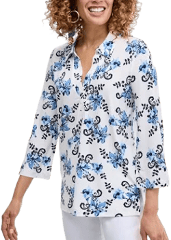 Jm Collection Women's Printed Collared 3/4-sleeve Top