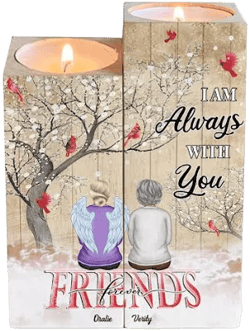 Personalized Memorial For Loss Friends Wood Candle Holder