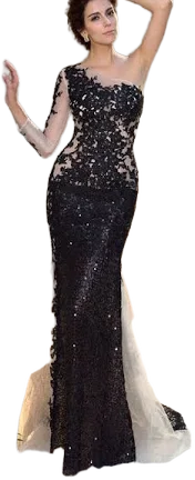 One-Shoulder Lace Sheath Evening Dress