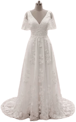 Lenore Vintage Inspired Lace A-Line Wedding Dress with Short Sleeves