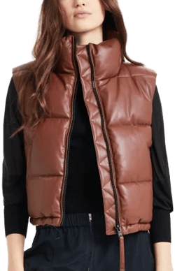 S13 Women's Faux-Leather Stand-Collar Puffer Vest
