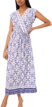 Msk Women's Printed V-Neck Short-Sleeve Maxi Dress