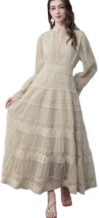 Savvy Elegance Notch Neck Floral Lace Panelled Maxi Dress