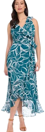 London Times Women's Floral-Print Ruffled Maxi Dress