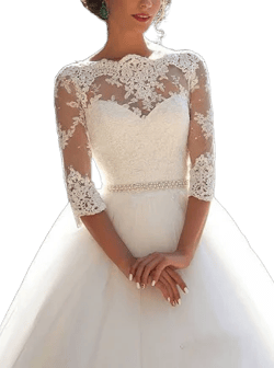 Missacc Classic Lace Ball-Gown Wedding Dress with Sleeves