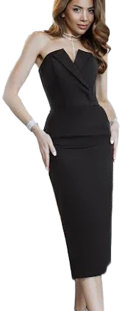 V-Neck Cocktail Midi Dress