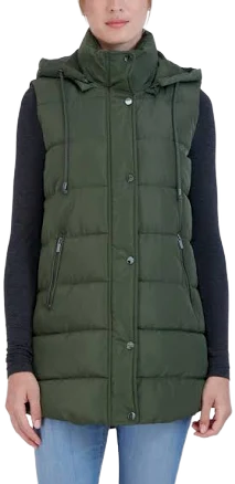 Sebby Collection Women's Long Puffer Vest with Detachable Hood