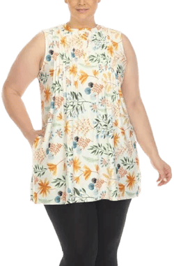 "White Mark Women's Plus Floral Sleeveless Tunic Top