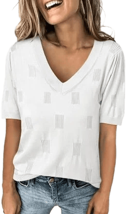 Women's Loose Fit V-Neck Short Sleeve Tunic