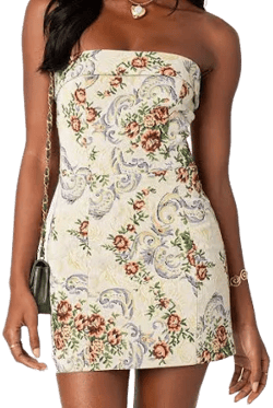 Edikted Women's Floral Tapestry Lace-Up Back Strapless Mini Dress