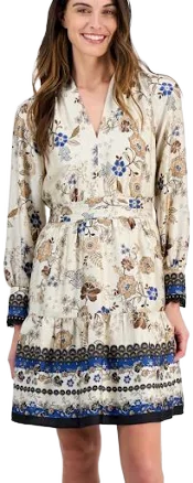 Anne Klein Women's Floral Print Long Sleeve Minidress
