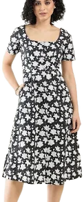 Flourish Planet Floral Printed Midi Dress with Side Pockets