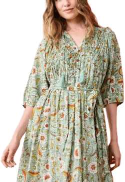 Printfresh Women's Organic Cotton Half-Sleeve Floral Midi Dress