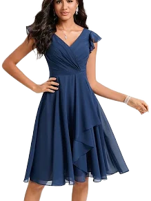 JJ's House A-line V-Neck Knee-Length Chiffon Cocktail Dress 2025 With Ruffle