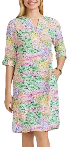 Foxcroft Vena Floral Print Linen Blend Dress
