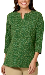 Vermont Country Store Women's Notch-Neck Cotton Jersey Tunic