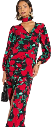SilkFred V Neck Button Through Maxi Dress