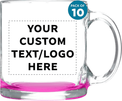 Custom Libbey Clear Glass Coffee Mugs 13 oz. Set of 10, Personalized Bulk Pack - Perfect for Coffee, Tea, Espresso, Hot Cocoa, Other Beverages - Pink Bottom - Custom – Pink Bottom 10 Count (Pack of 1)