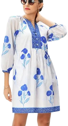 Floral Print Cotton Voile Tunic Dress