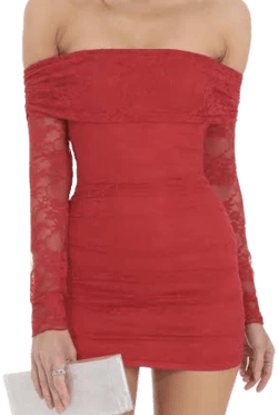 Off Shoulder Long Sleeve Lace Dress