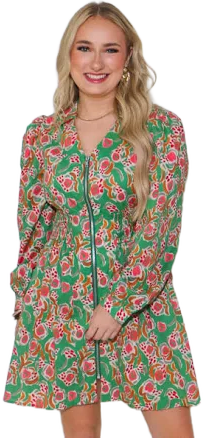 Flower Print Zipper Closure Dress