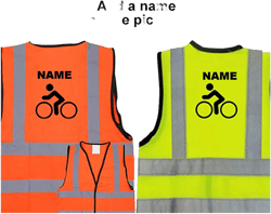 Bike Vests Children Printed Reflective Safety Custom Bicycle Logo Name Yellow Orange Hi Visibility Name above or below bike Baby to 12 yrs