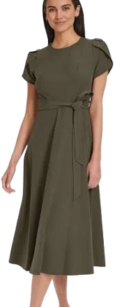 Calvin Klein Women's Tulip-Sleeve Tie-Waist A-Line Dress