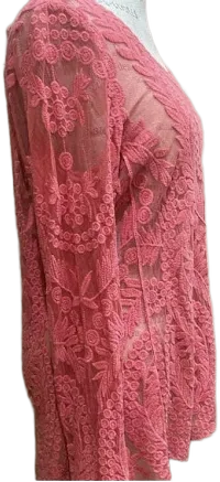Sundance Coral Lace Embroidered Mesh Floral Tunic