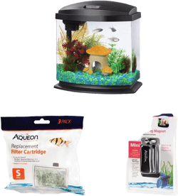 Aqueon LED MiniBow Aquarium Kit, Black, 2.5 Gallon Bundle