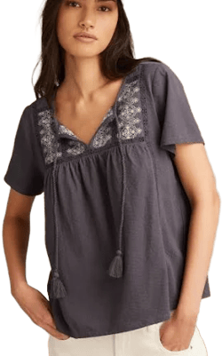 Lucky Brand Women's Pintuck Embroidered Tunic