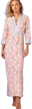 Nicoblu Capri Long Tunic Dress with Delicate Blue Blossoms