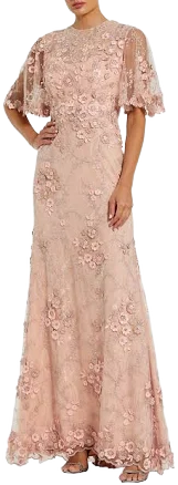 Mac Duggal Floral Embroidered Net Flutter Sleeve Mother of the Bride Dress