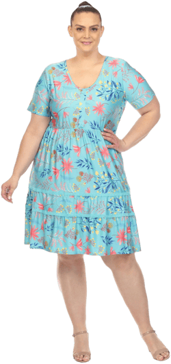 White Mark Women's Floral Short Sleeve Knee Length Dress