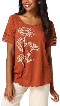 Floral Embroidered Lace Sleeve Tunic