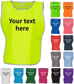 Kids & Adults Personalised Text Hi-Vis Tabard Reflective Sports Team Waistcoat Safety Vest