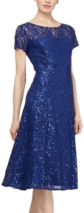 SLNY Womens Lace Sequined Midi Dress