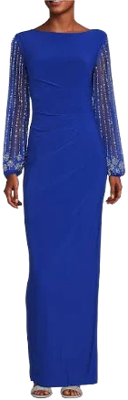 Marina Women's Beaded Long Sleeve Maxi Gown