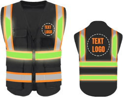 YOWESHOP High Reflective Visibility Safety Vest Custom Your Logo Safety Workwear with Reflective Strips and Front Zipper 4X-Large Orange Webbing Luminous-black
