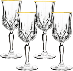 Lorren Home Trends Opera Gold Collection Set of 6 Crystal Wine Glass with Gold Rim