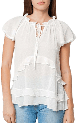 Women's Nurode Swiss Dot Layered Ruffle Top in White
