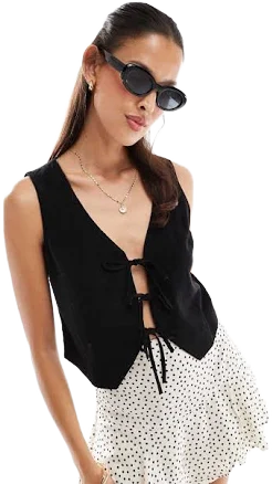 Miss Selfridge Linen Blend Tie Front Vest