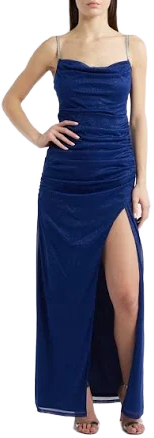 Jump Apparel Women's Metallic Rhinestone Strap Gown