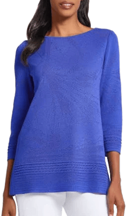 Ming Wang Women's Burnout Floral Jacquard Tunic Top